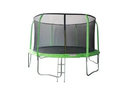 картинка Батут SportElite 14FT 4,27м фиберглас с защитной сеткой внутрь и лестницей салатовый 